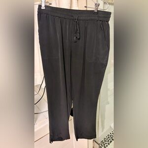 Joie 100% Silk Black tassel Drawstring Pants elastic waist small front pockets